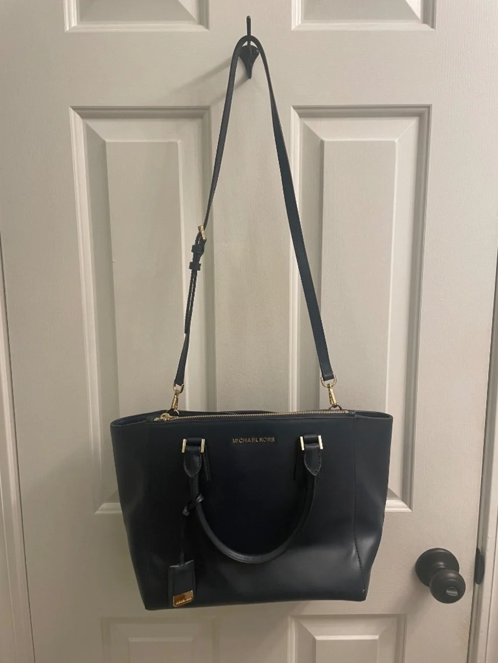 Navy Blue Michael Kors Large Carolyn Tote Satchel